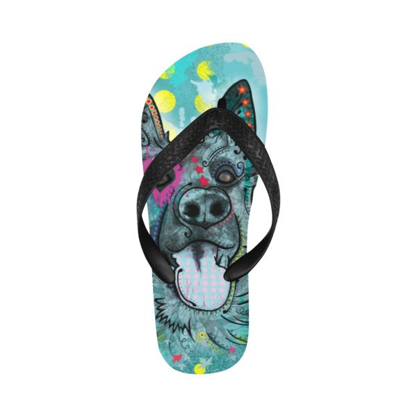 Flip Flops Hundemotiv Eddy - Strandsandalen, Sandalen, bunt, Grösse 38-45, Unisex, Mischling, Mix, Deutscher Schäferhund